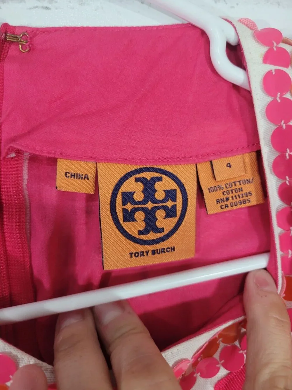 NWOT Tory Burch Embellished Yoke Pink Orange Lightweight Tunis Size 4